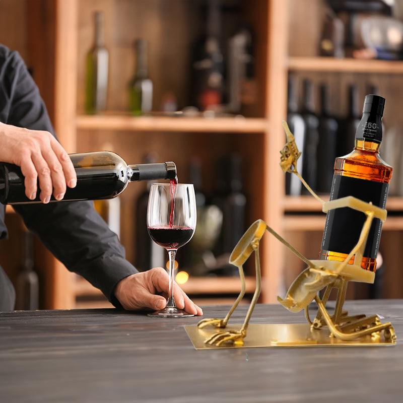 Skull 2-in-1 Bottle Stand: Holds Coke & Wine, Metal Skeleton Holder – Fun Bar Decor - V.I.P Digital Presence