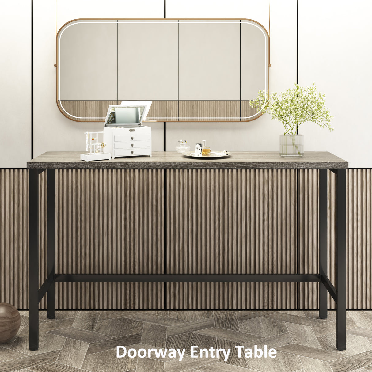 TOPMAX Counter Height Extra Long Dining Table Set with 3 Stools Pub Kitchen Set Side Table with Footrest Gray