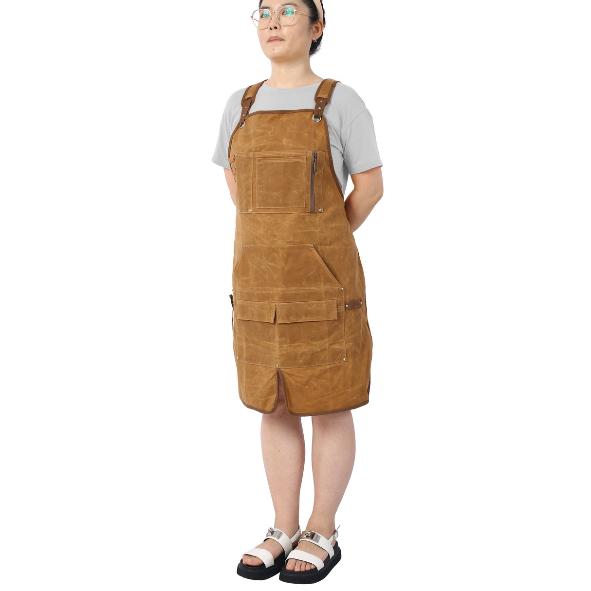 Long heavy-duty waxed canvas tool apron, carpenter apron, carpenter apron, carpenter waterproof 18 ounces - V.I.P Digital Presence