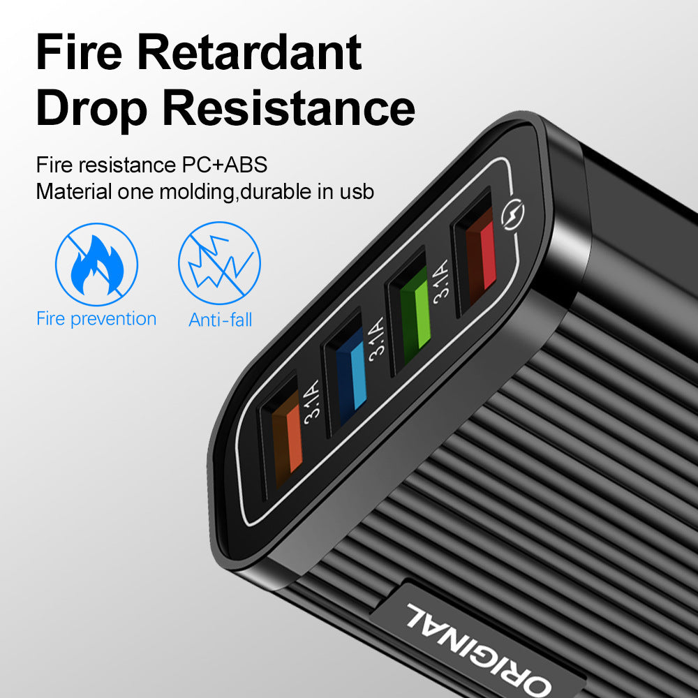 Luminous 4 USB mobile phone charging head, European and American standard travel charger, striped USB smart tablet charger - V.I.P Digital Presence