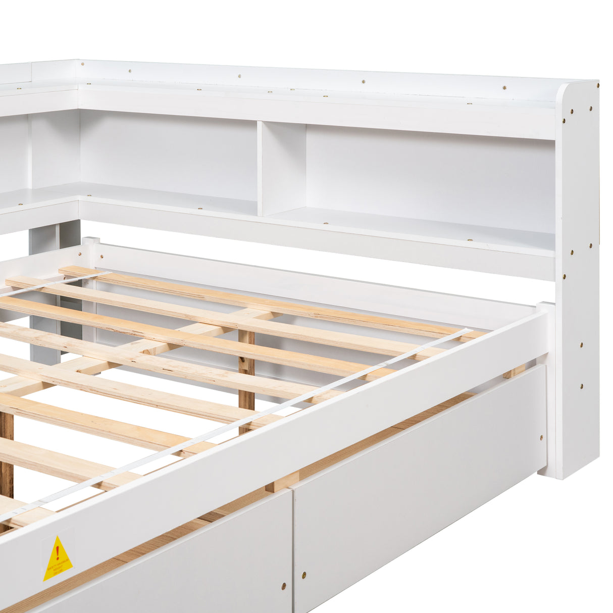 Full Bed with L-shaped Bookcases, Drawers ,White - V.I.P Digital Presence