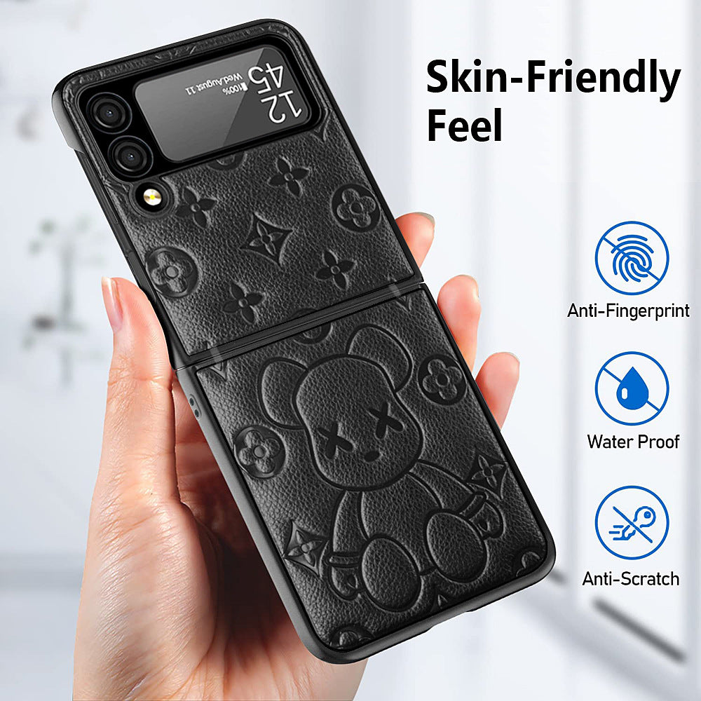 Suitable for Galaxy Samsung Z Flip3 Phone Case Violent Bear Hinge Flip3 Protective Cover Plain Leather Folding Screen
