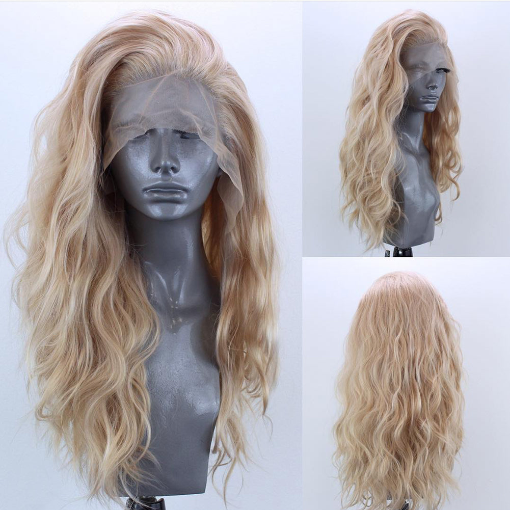 13*2.5 Linen Color Synthetic Fiber Front Lace Wig Head Cover Natural Hairline Ladies Wig - V.I.P Digital Presence