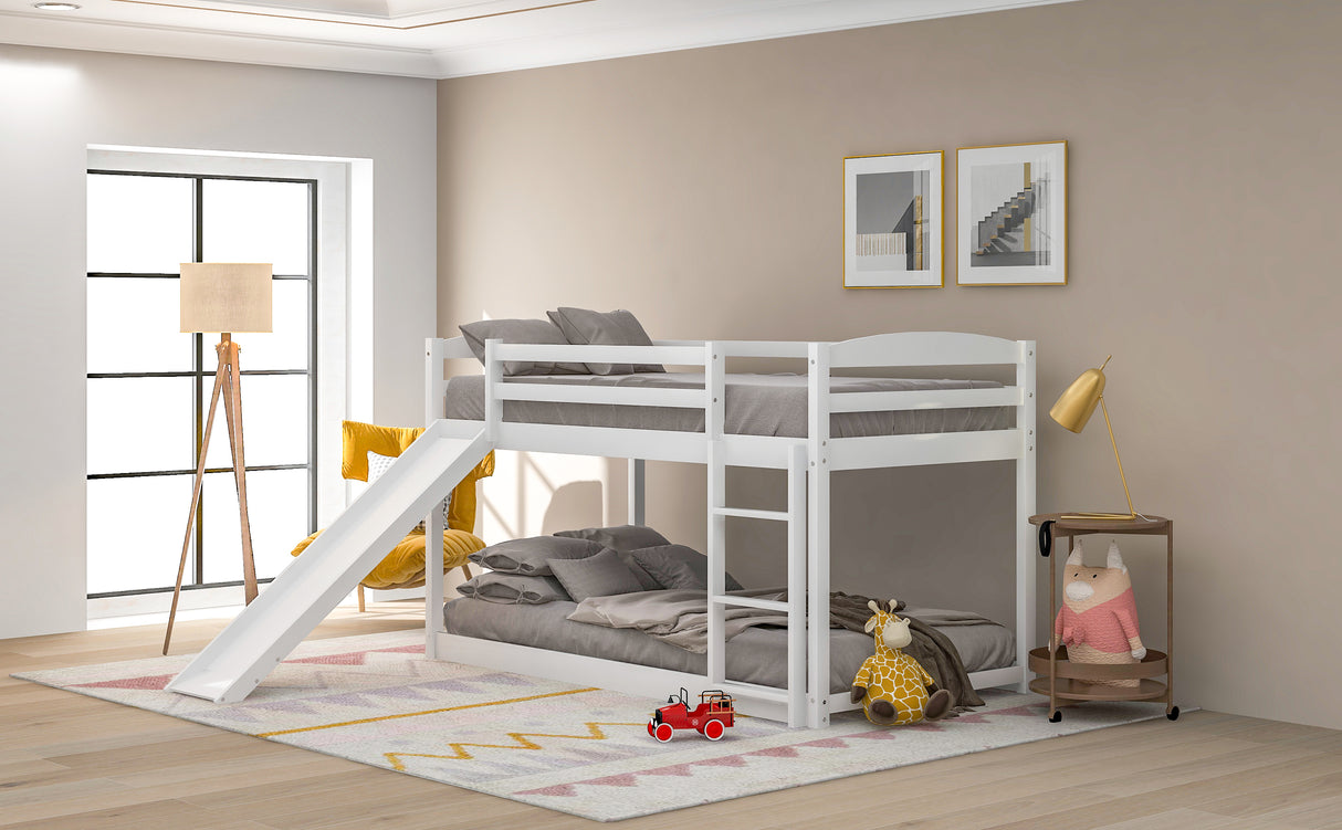 Twin over Twin Bunk Bed with Convertible Slide and Ladder White