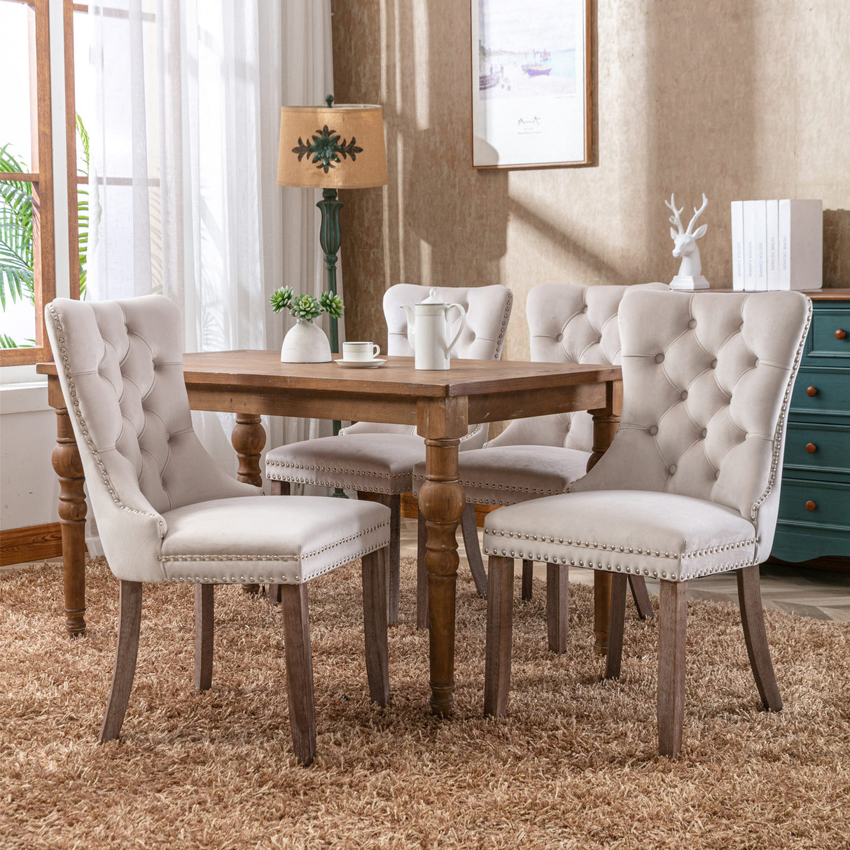 Nikki Collection Modern High-end Tufted Solid Wood Contemporary Velvet Upholstered Dining Chair 2-Pcs SetBeige