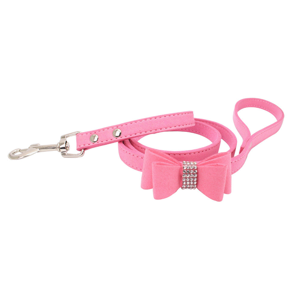 Sparkling rhinestone bow pet chest strap, rhinestone dog chest strap, suede microfiber dog chain pet supplies - V.I.P Digital Presence