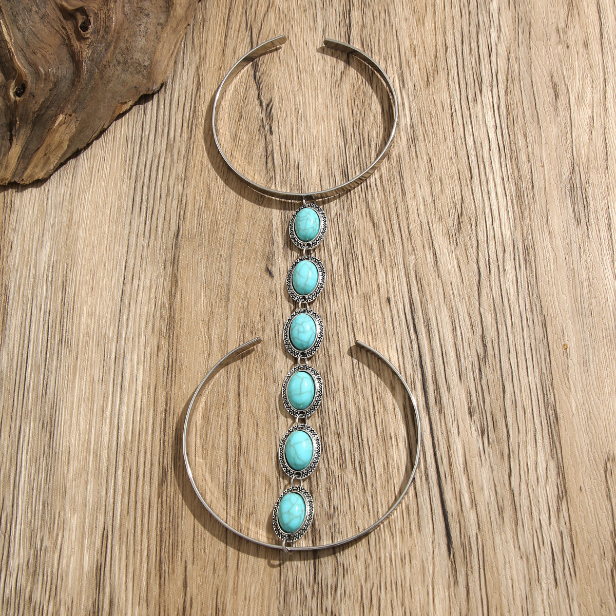 Bohemian style geometric metal arm ring Leg Chain minimalist imitation turquoise arm chain - V.I.P Digital Presence