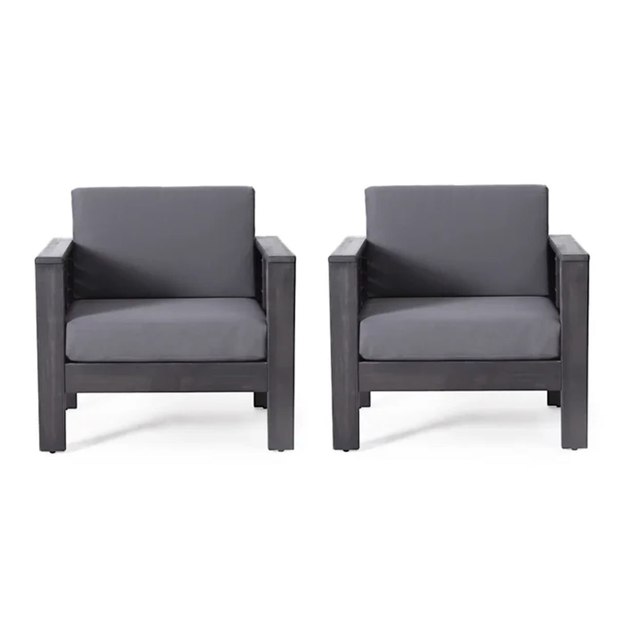 ( Set of 2) Outdoor Acacia Wood Club Chairs with Cushions, Dark Gray, 27.75"D x 32"W x 27.75"H - V.I.P Digital Presence