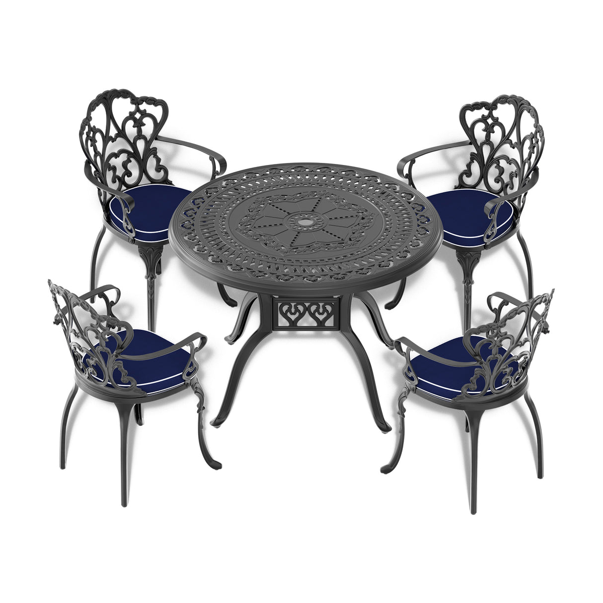 Ø39.37-inch Cast Aluminum Patio Dining Table With Black Frame and Umbrella Hole - V.I.P Digital Presence