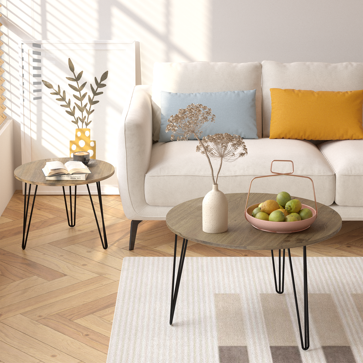 27.56'' Round Nesting Coffee Table Set of 2, Circular Nesting End Table Set Sturdy Metal Base for Living Room, bedroom, Brown - V.I.P Digital Presence