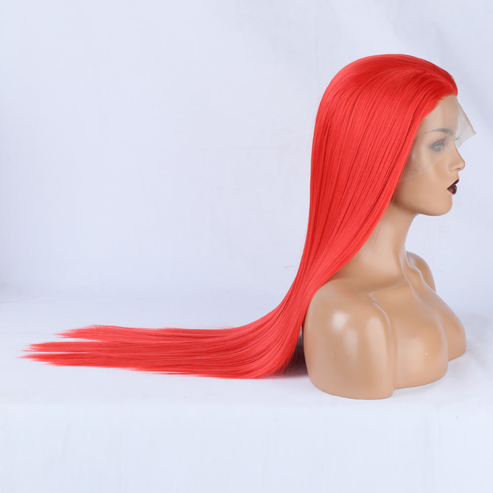 Ladies Red Wig Front Lace Large Lace Ladies Chemical Fiber Wig Headgear Lace wigs Long Straight Hair - V.I.P Digital Presence
