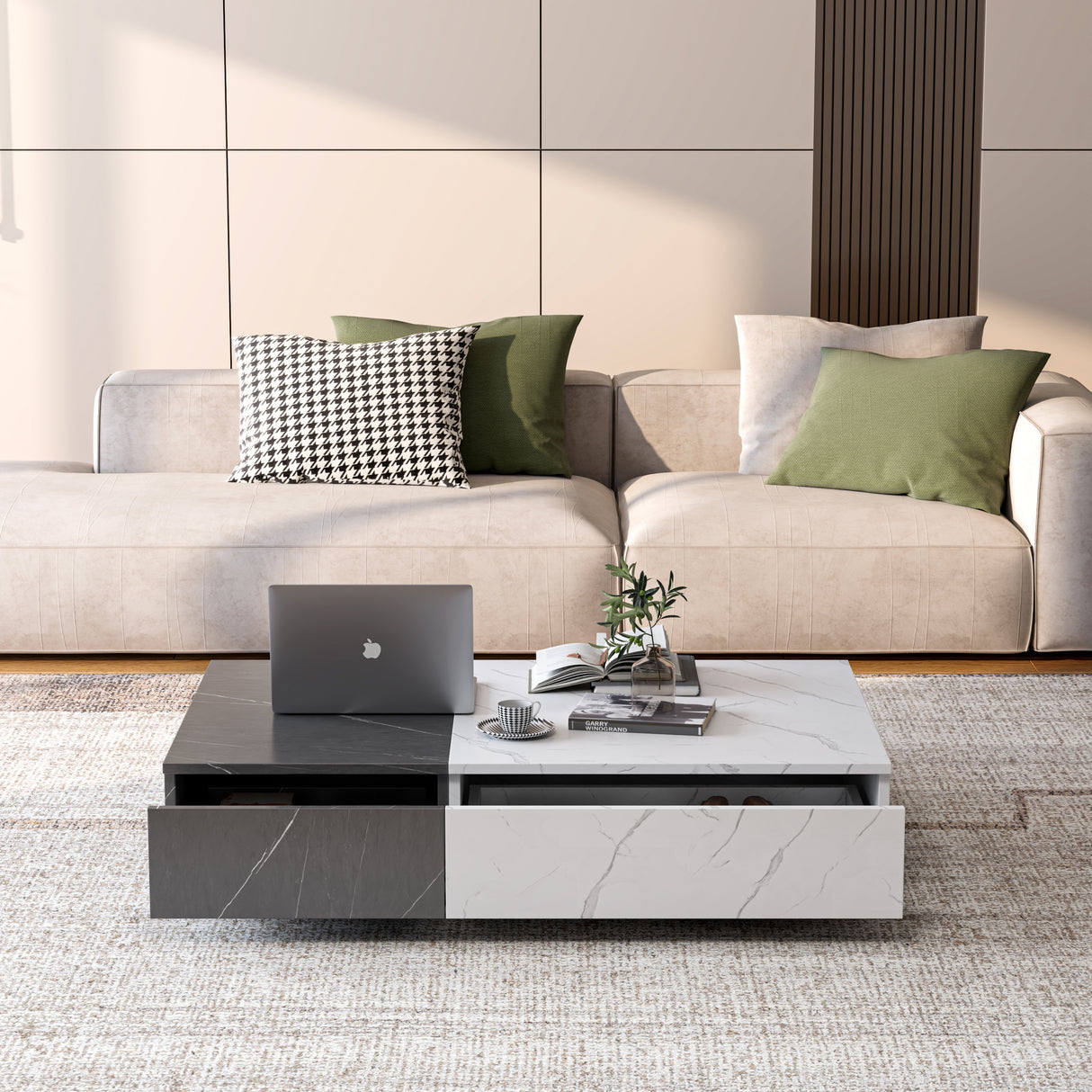 Modern style black and white coffee table with two storage spaces - V.I.P Digital Presence