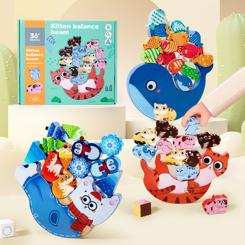 Children's Animal Music Desktop Interactive Game Building Blocks Stacking Balance Boat Early Education Puzzle Wooden Toy - V.I.P Digital Presence