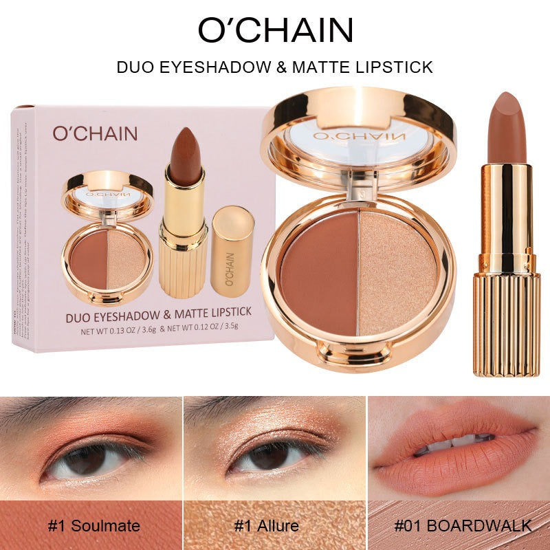 O'CHAINPearlescent two-color eyeshadow matte lipstick does not fade, non-sticky cup powdery delicate eyeshadow palette - V.I.P Digital Presence