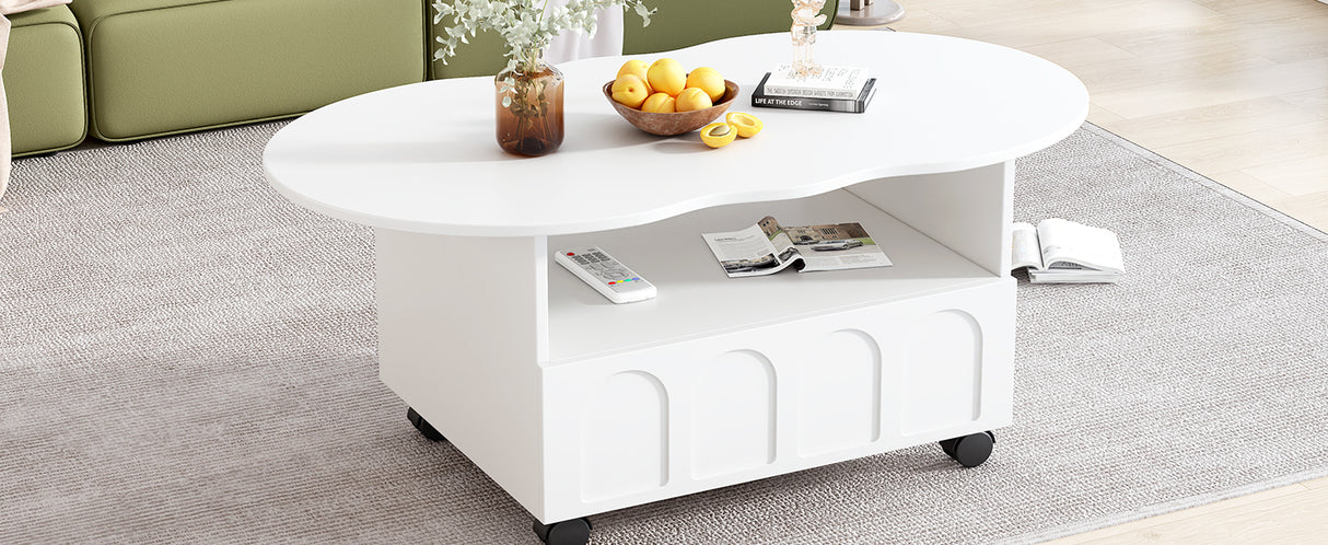 ON-TRANS flexible cream style coffee table with 2 brake wheels, drawers, large storage space, white, 39.37 '' x 23.6 '' - V.I.P Digital Presence
