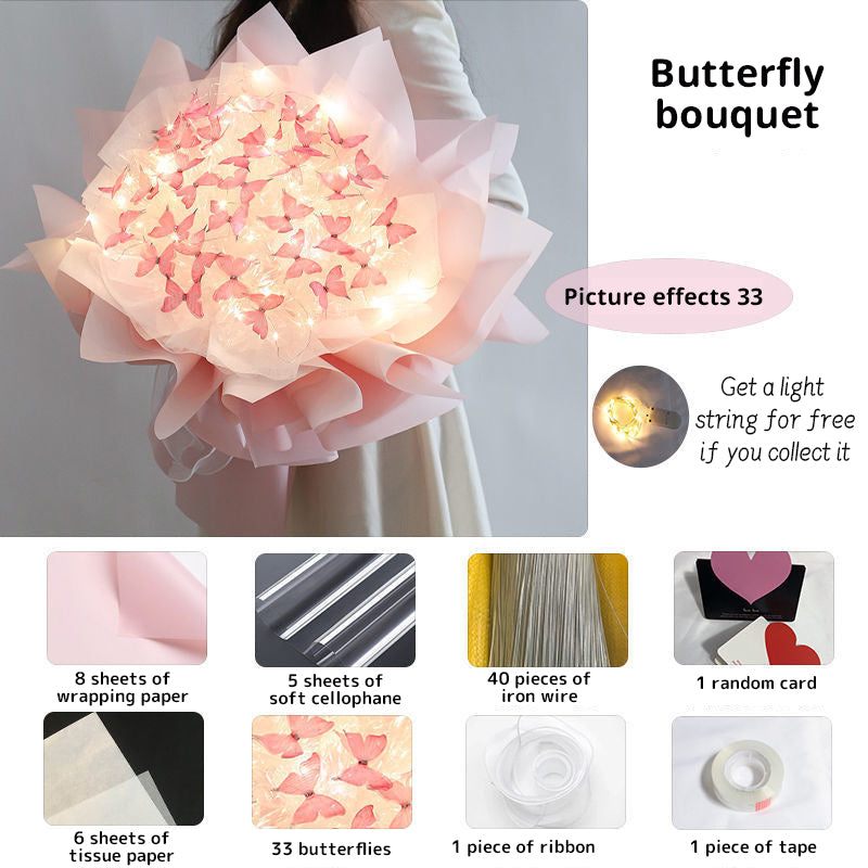 New DIY Butterfly Bouquets Handmade Butterfly Flower Material Package Bouquet with Light String Wedding Decor Gift for Girlfrien - V.I.P Digital Presence