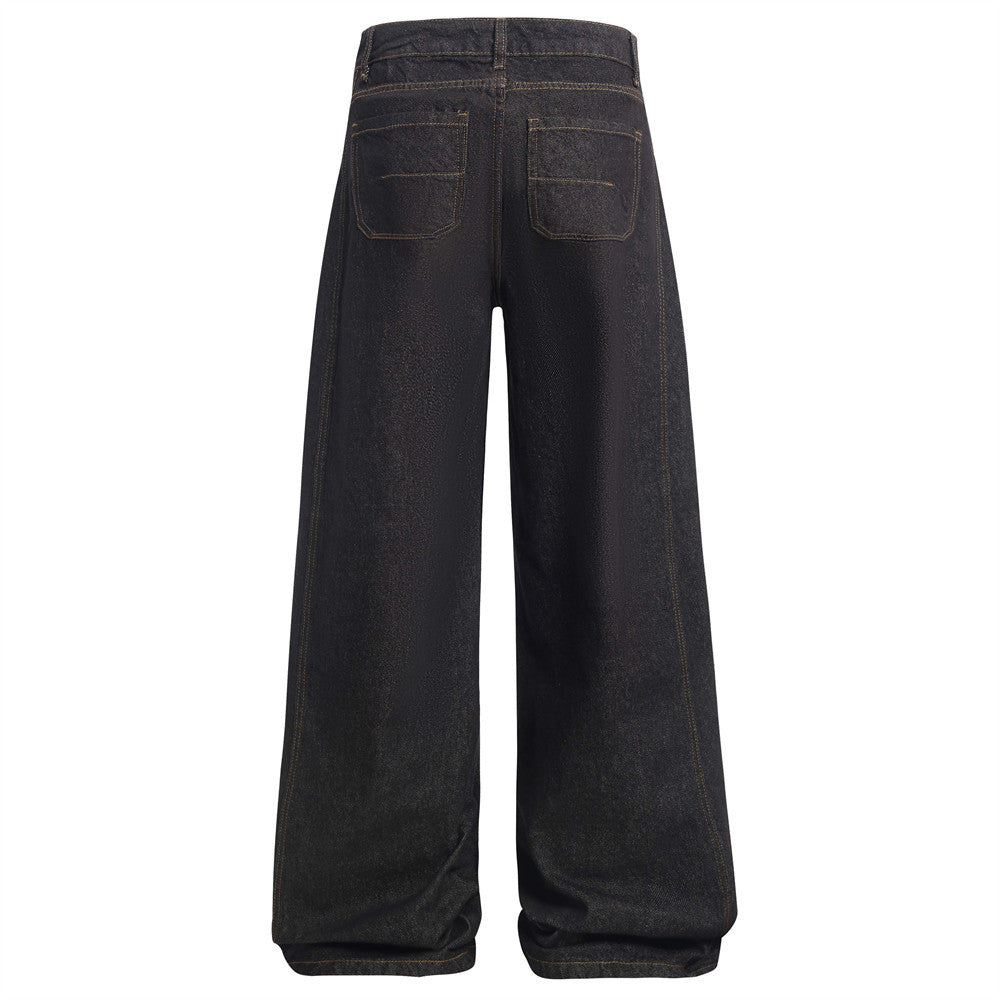 American High Street Design Denim Wide Leg Long Pants Men's Vibe Trendy Side Pleated Loose Casual Trousers - V.I.P Digital Presence