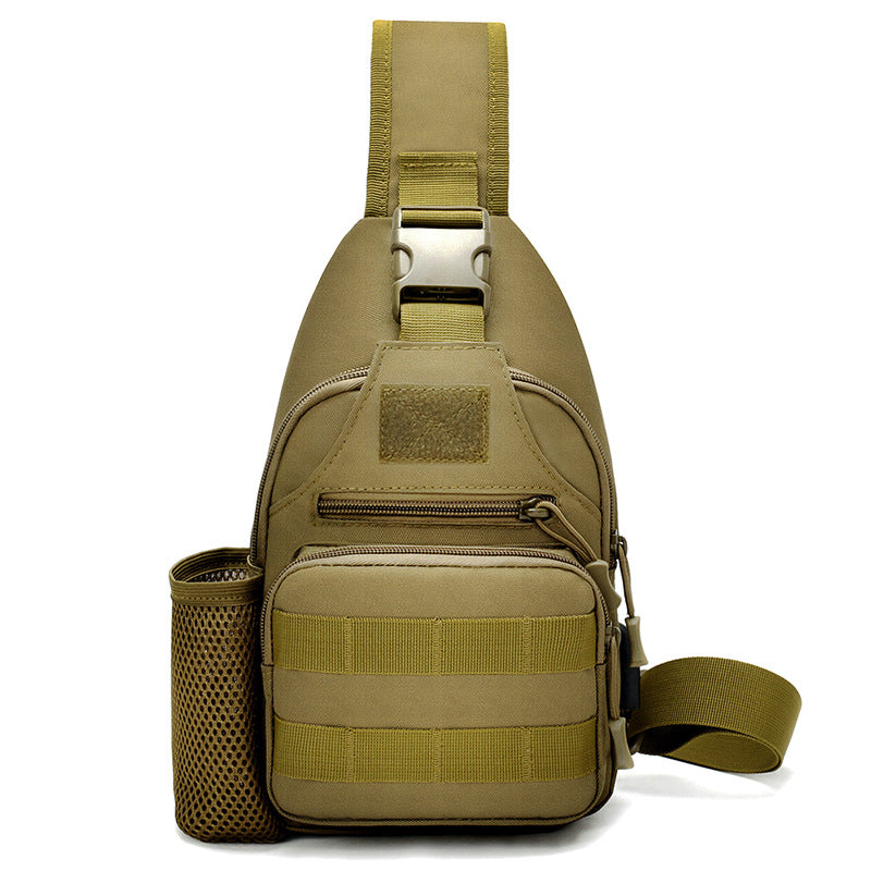 Tactical crossbody sling backpack. Has water bottle holder, MOLLE system, USB charging port. Ideal for travel and walks. Cp Camo - V.I.P Digital Presence