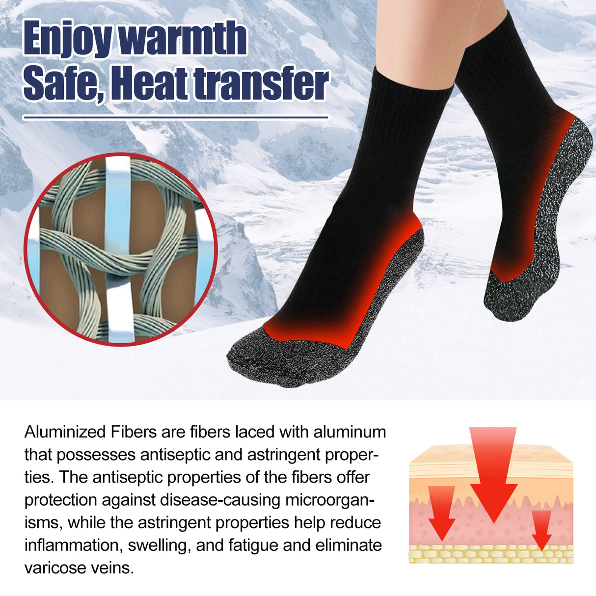 35 Degrees Aluminized Fibers Heating Socks, Relieve Vein Spontaneous Heat Constant Temperature Comfortable Warm Foot Cold Protection Socks - V.I.P Digital Presence