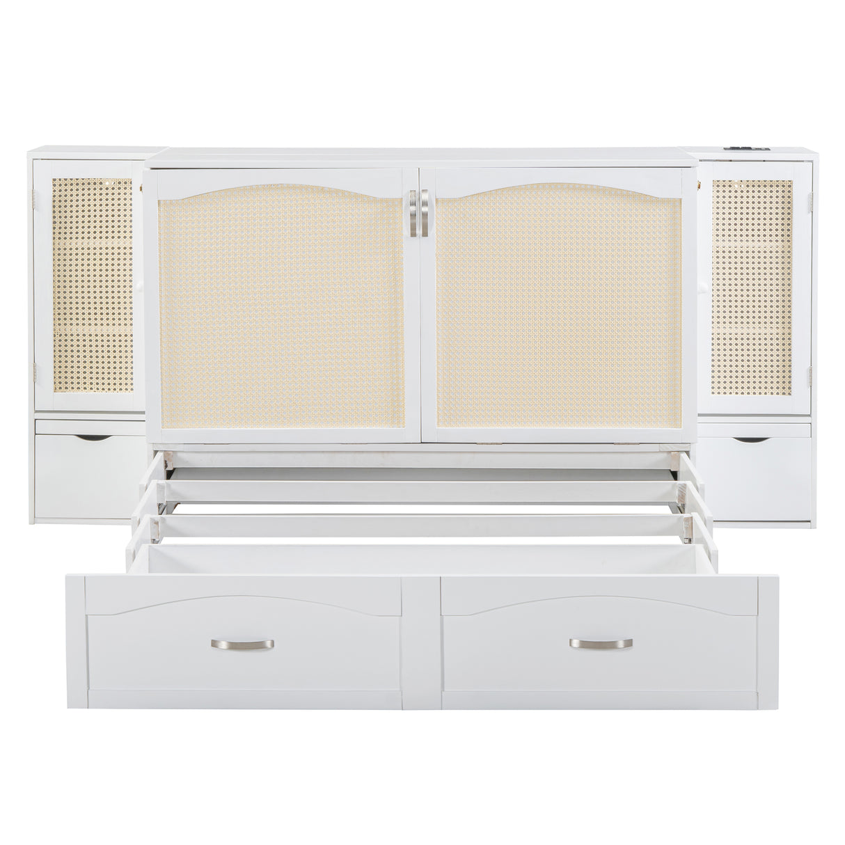 Large Murphy bed wall mounted bed with drawers, 2 storage cabinets, 1 set of sockets and USB ports, white - V.I.P Digital Presence