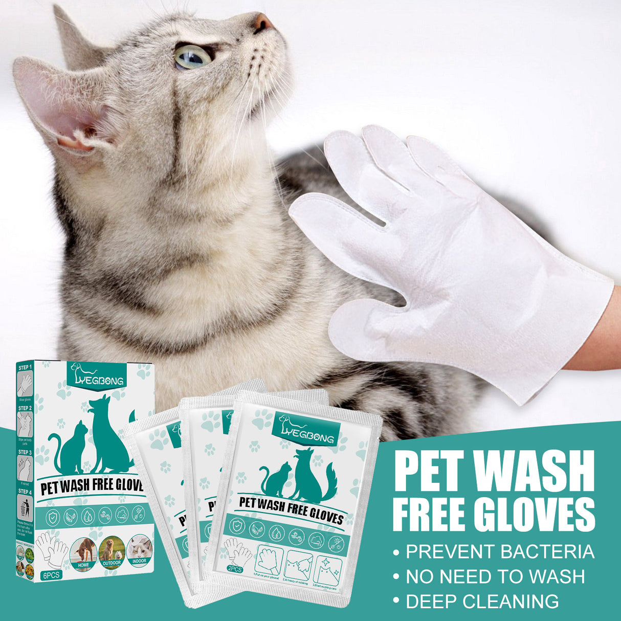 Pet Leave-In Cleaning Gloves Dog Bath Cat Clean Dry Cleaning Gloves Deodorizing Odor Removal - V.I.P Digital Presence