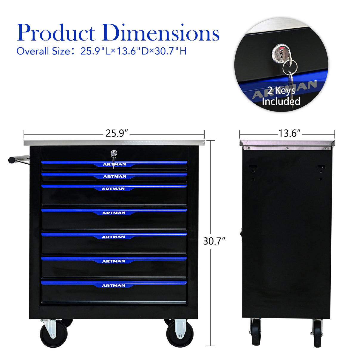 7 DRAWERS MULTIFUNCTIONAL TOOL CART WITH WHEELS-BLACK+BLUE - V.I.P Digital Presence