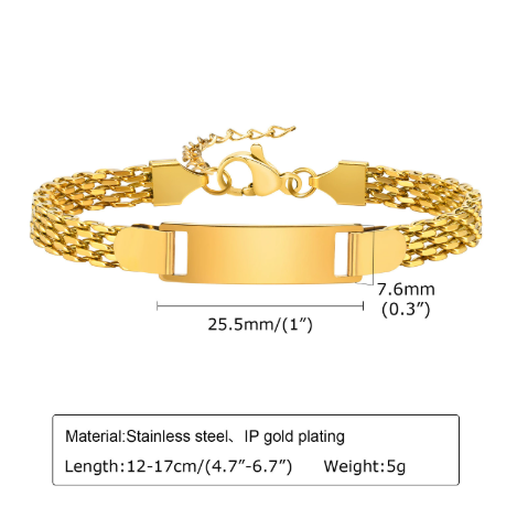Stainless Steel Titanium Snake Chain Women's Bent Plate Bracelet, Children's Engravable DIY Bracelet with Custom Notes 01-24 - V.I.P Digital Presence