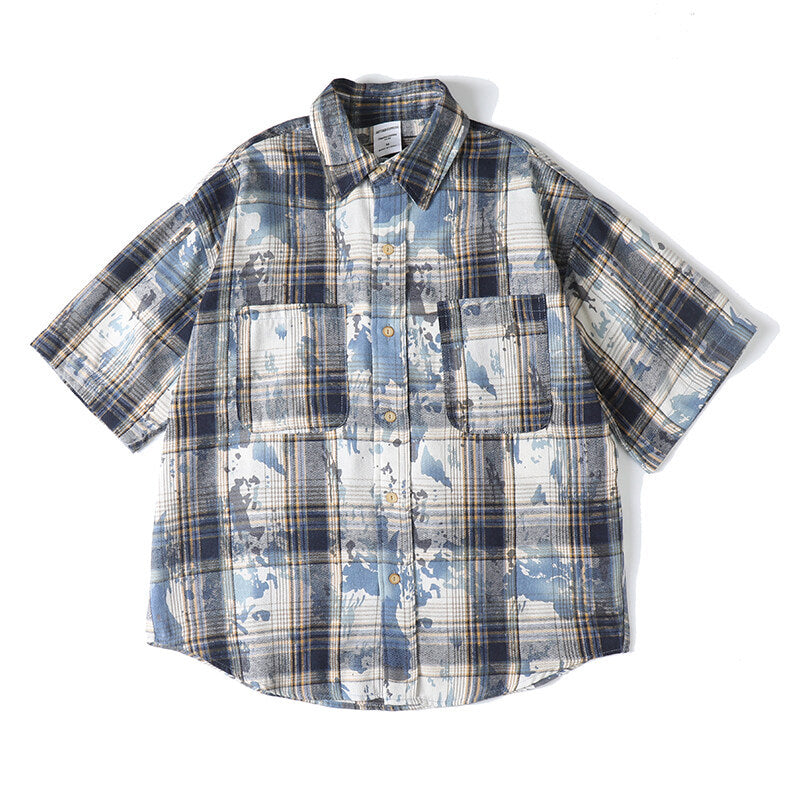 Tie dye printed plaid wide cut shirt - V.I.P Digital Presence