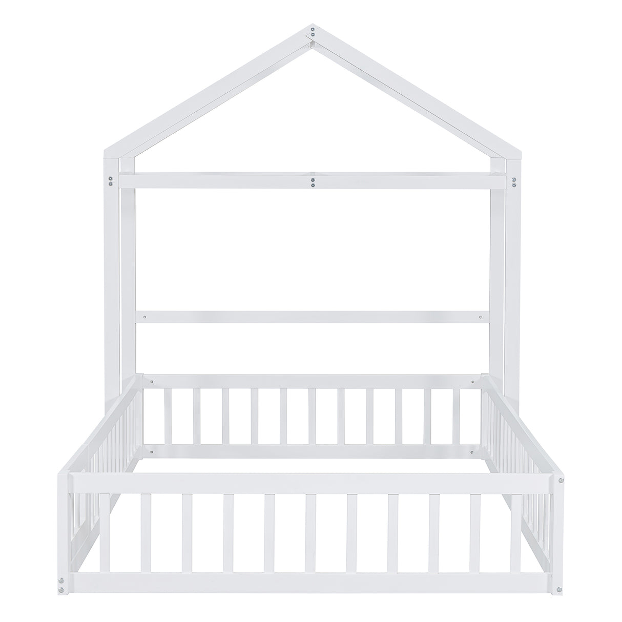 Wooden Full Size Children's Bed with Detachable Headboard and Integrated Clothes Drying Rack, White - V.I.P Digital Presence