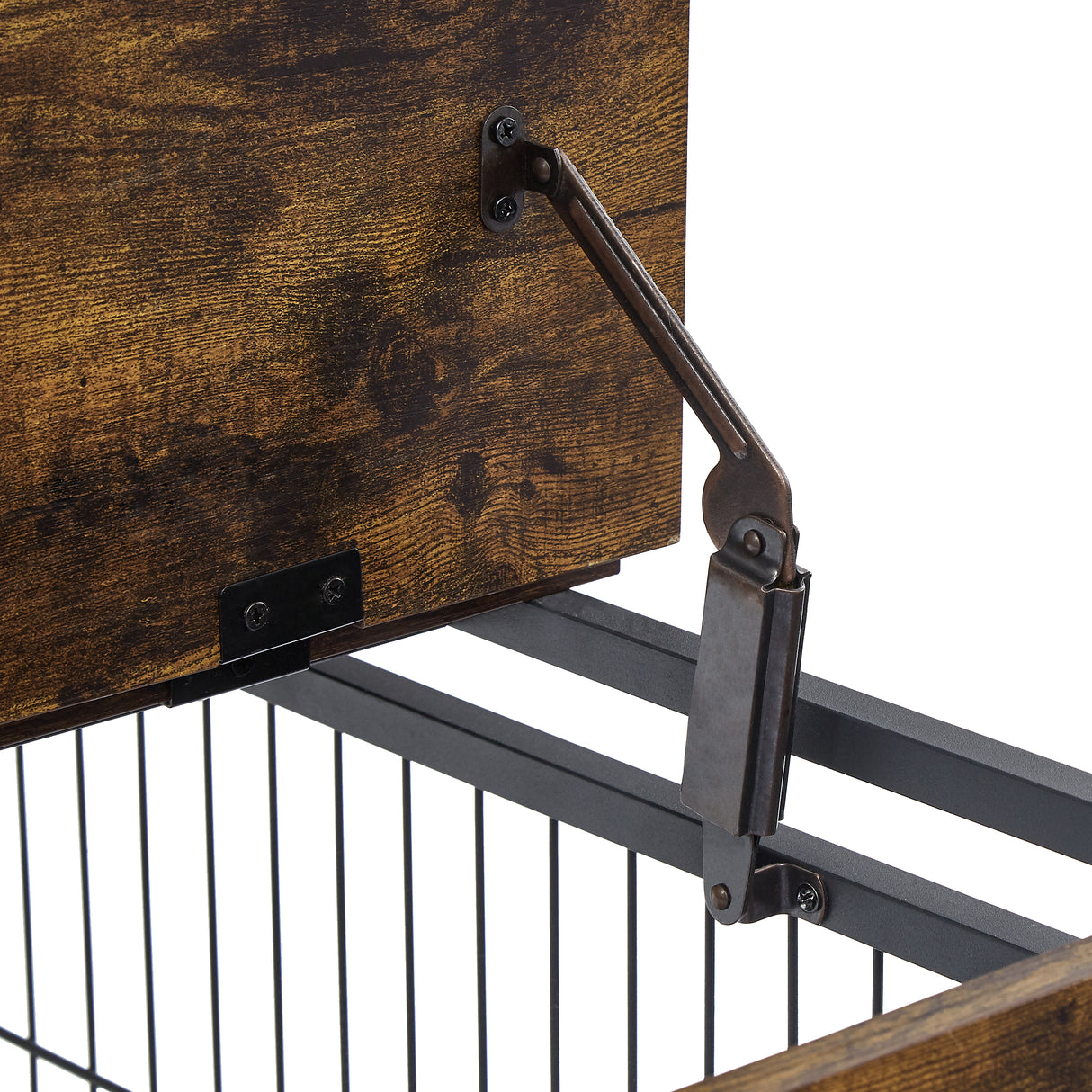 Furniture Style Dog Crate Side Table on Wheels with Double Doors and Lift Top. Rustic Brown, 43.7'' W x 30'' D x 31.1'' H. - V.I.P Digital Presence