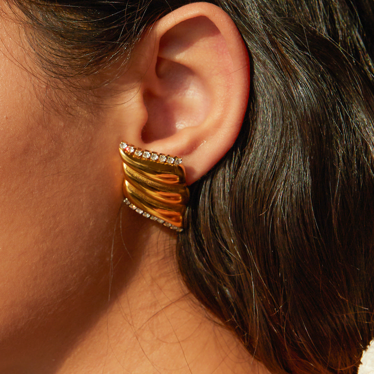 Inlaid Zircon Stainless Steel Geometric Stud Earrings - V.I.P Digital Presence