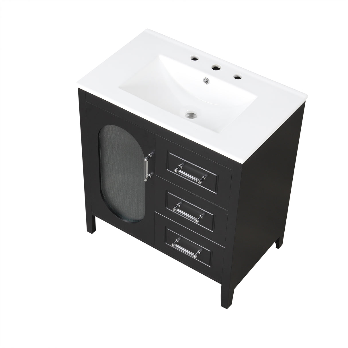 30" Bathroom Vanity with Sink, Bathroom Vanity Cabinet with Two Drawers and Door, Adjustable Shelf, Solid Wood and MDF, Black - V.I.P Digital Presence