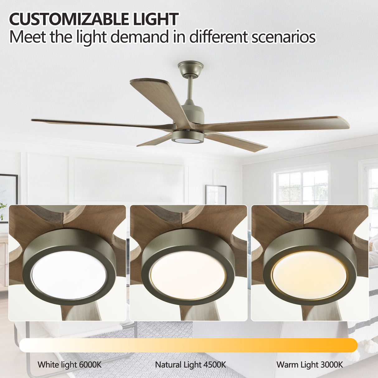 60 "modern wooden ceiling fan with lighting and remote control, 6-speed noiseless reversible DC motor ceiling fan - V.I.P Digital Presence