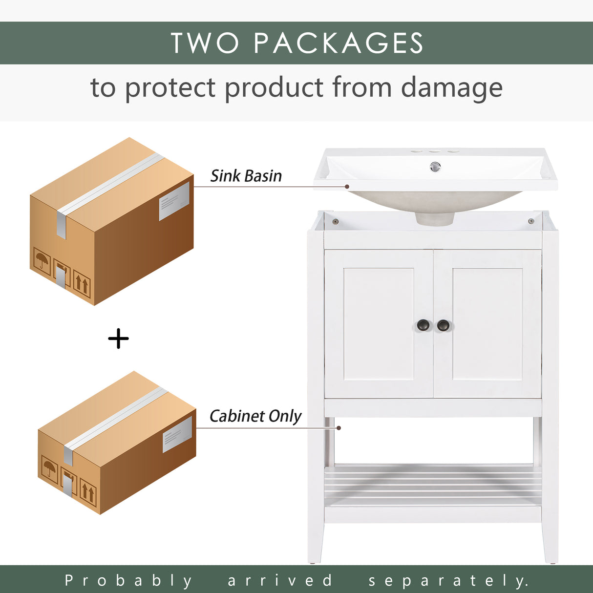 24" White Modern Sleek Bathroom Vanity Elegant Ceramic Sink with Solid Wood Frame Open Style Shelf - V.I.P Digital Presence