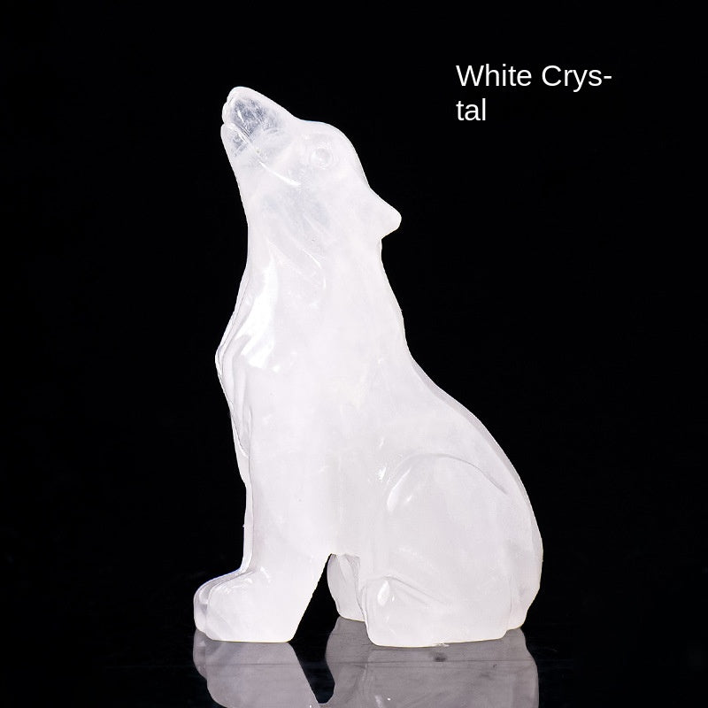 Natural crystal wolf cub carving piece, crystal animal raw stone, mineral specimen, home decoration ornament - V.I.P Digital Presence