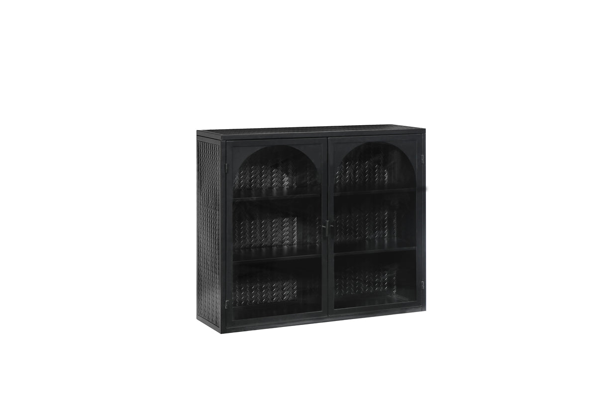27.56"Glass Doors Modern Two-door Wall Cabinet with Featuring Three-tier Storage Black