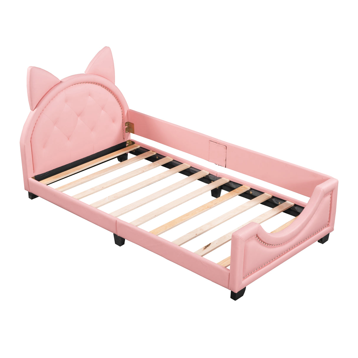 Twin Size Upholstered Daybed with Carton Ears Shaped Headboard Pink