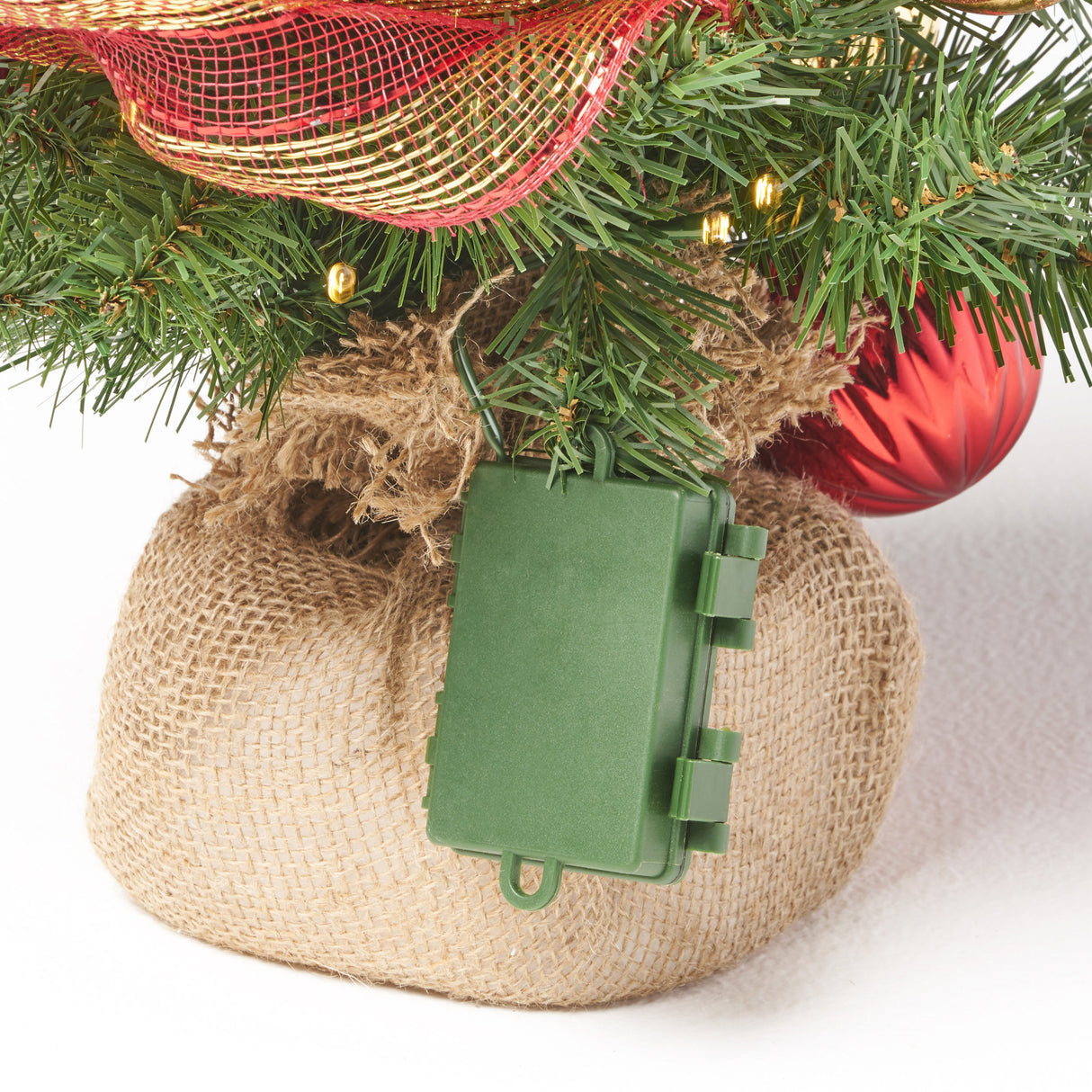 2'RED/GOLD DECORATION BURLAP TREE WITH 50 WARM WHITE LED LIGHTS-BATTERY OPERATED - V.I.P Digital Presence