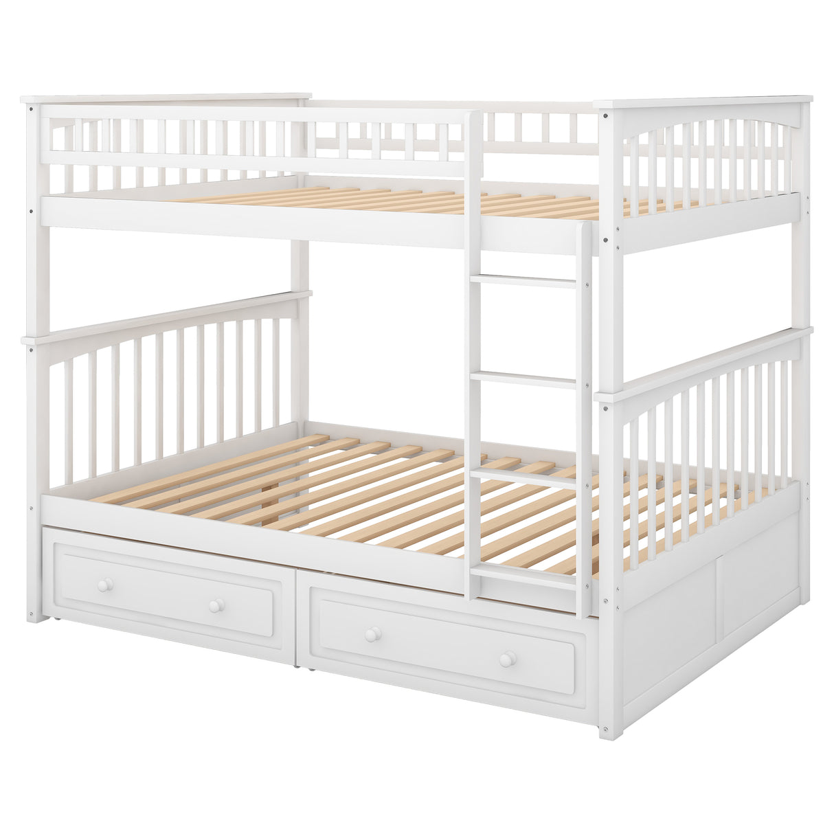 Full over Full Bunk Bed with Drawers Convertible Beds White