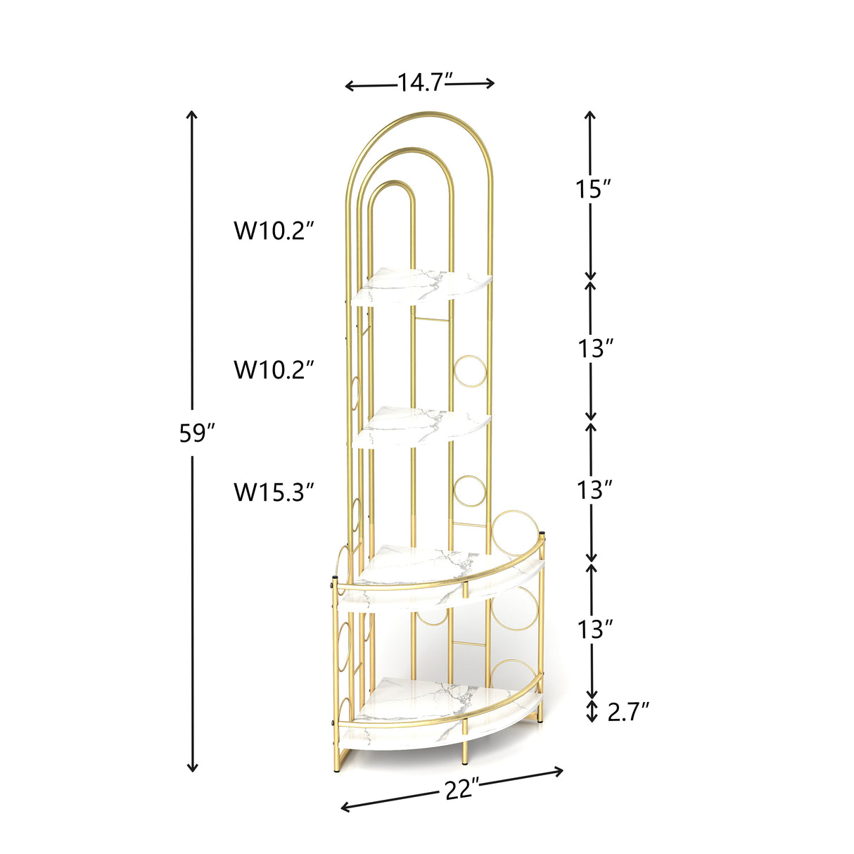 Gold 4-Tier Corner Bookshelf, Modern Style, Plant Stand with Metal Frame - V.I.P Digital Presence