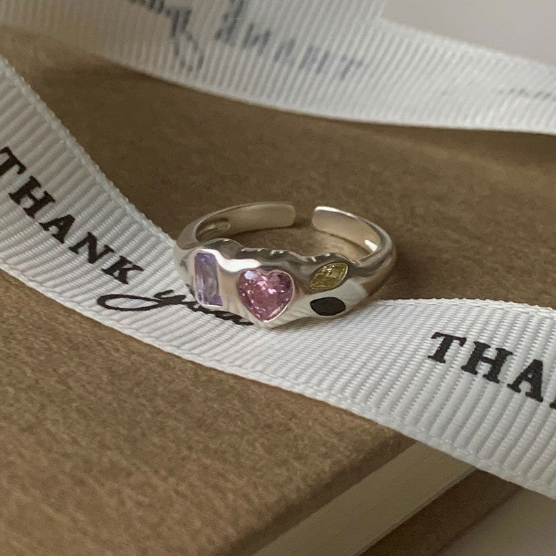 Dopamine love colored zircon diamond ring female niche index finger high-end fashion personality open ring - V.I.P Digital Presence