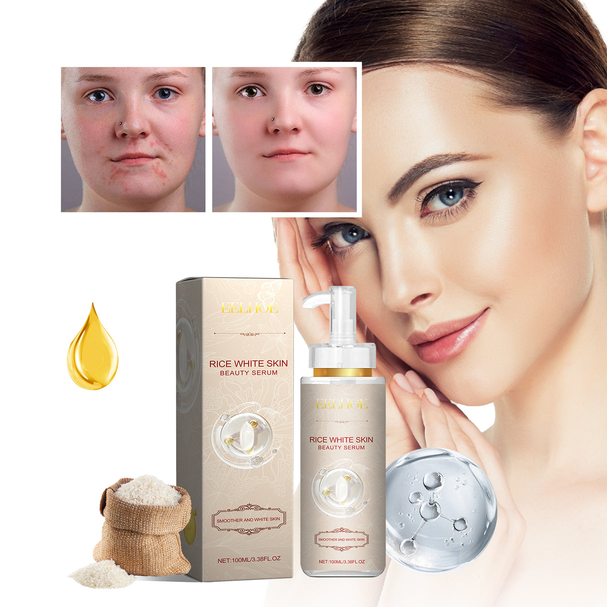 Rice White Skin Beauty Serum, Rice Moisturizing And Repairing Skin Gentle Moisturizing, Brightening And Firming Essence - V.I.P Digital Presence