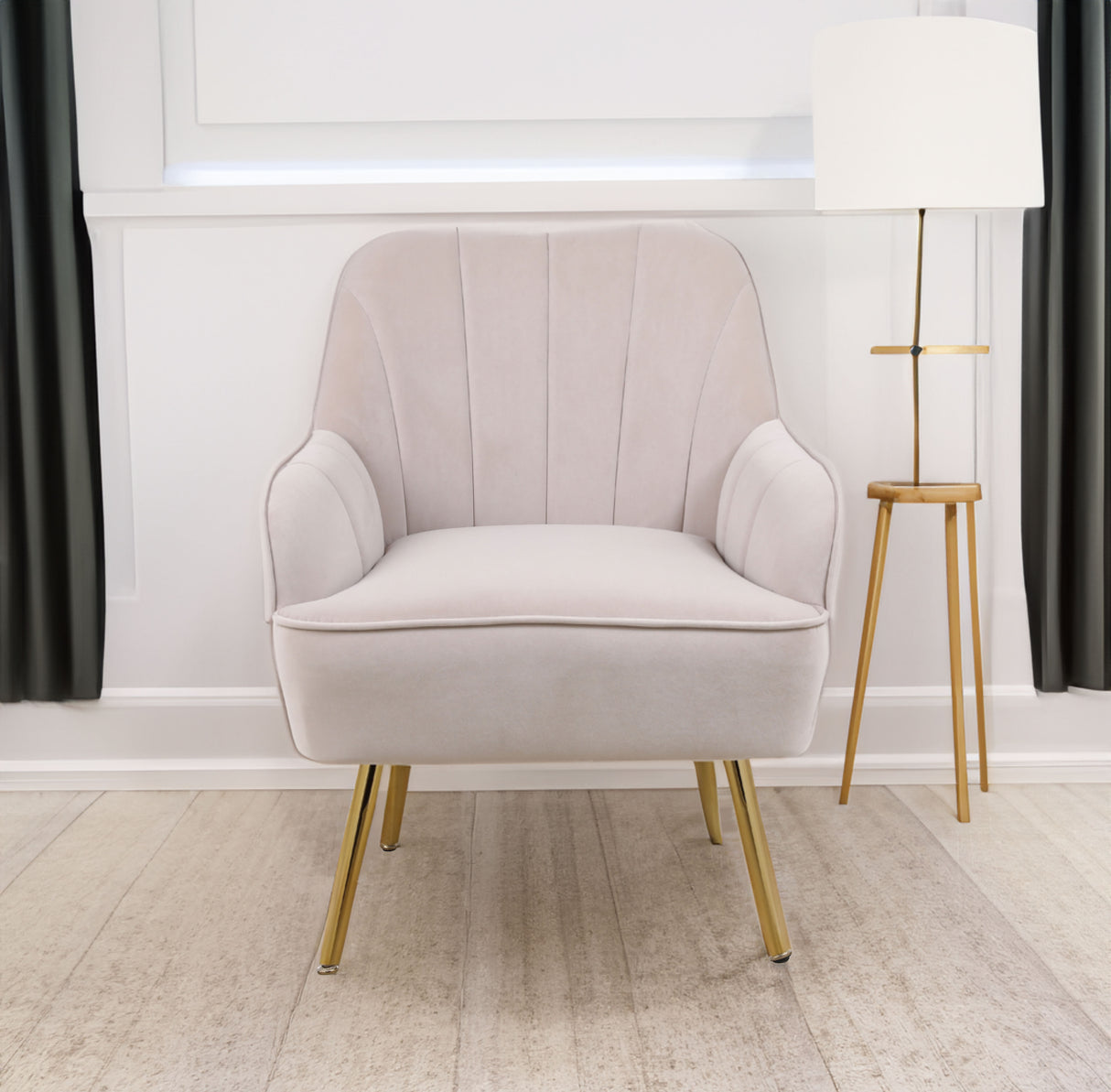 Modern Mid Century Chair velvet Sherpa Armchair for Living Room Bedroom Office Easy Assemble(BEIGE) - V.I.P Digital Presence