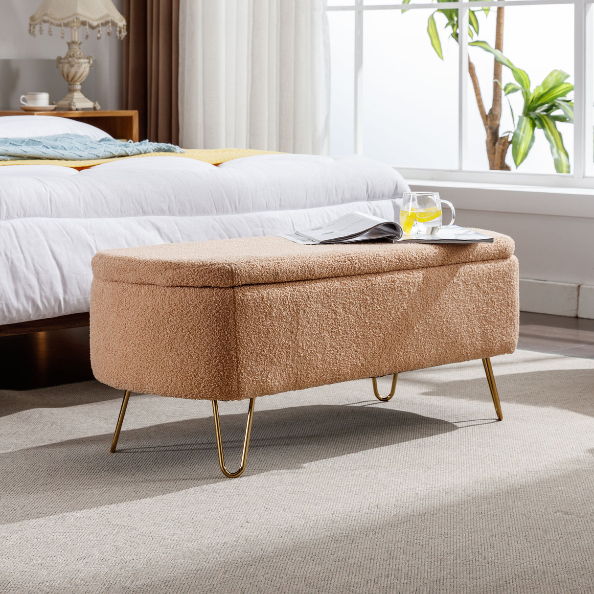Camel Storage Ottoman Bench for End of Bed Gold Legs - V.I.P Digital Presence