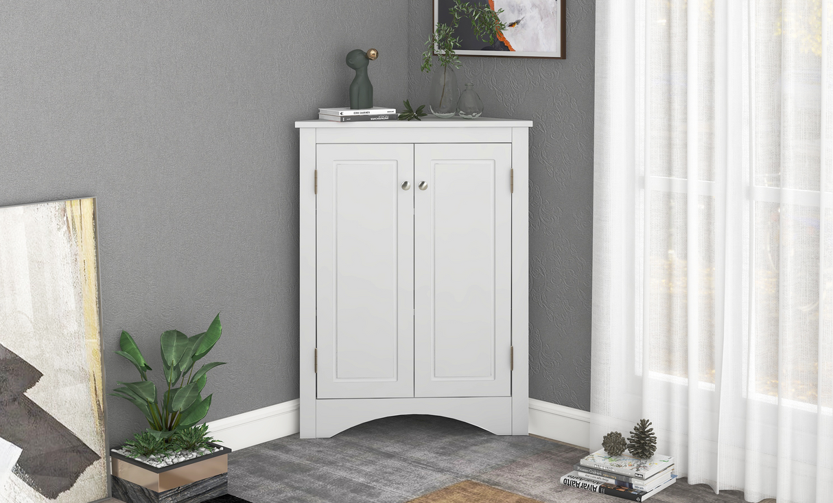White Triangle Bathroom Storage Cabinet with Adjustable Shelves, Freestanding Floor Cabinet for Home Kitchen - V.I.P Digital Presence