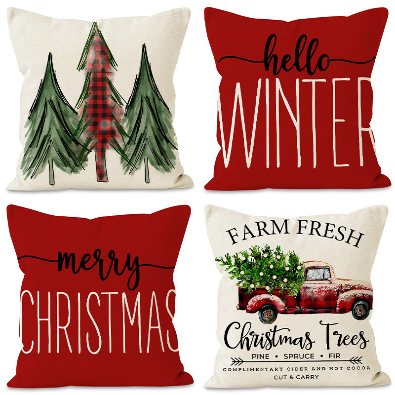 Christmas tree print pillow cover linen pillowcase holiday living room sofa decoration cushion cover - V.I.P Digital Presence