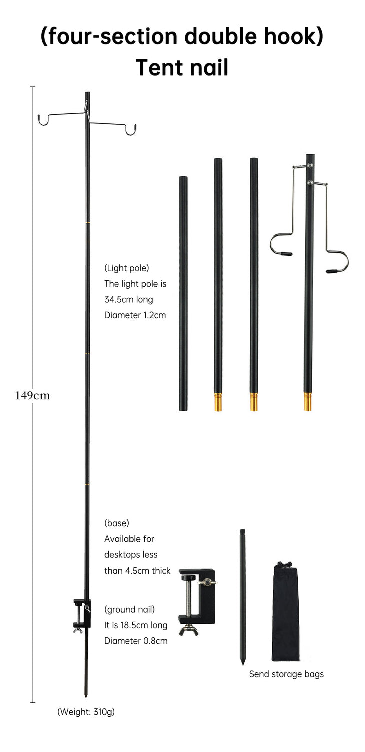 Soporte para lámpara de camping portátil de aleación de aluminio ligero para exteriores con bolsa de almacenamiento