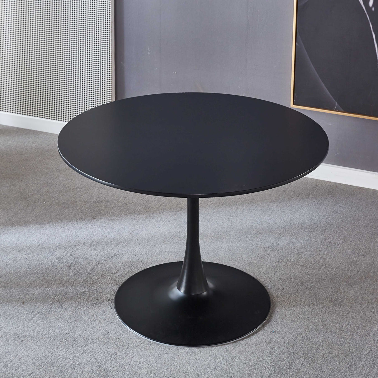 42.1"Black Tulip Table Mid-century Dining Table for 4-6 people With Round Mdf Table Top Pedestal Dining Table
