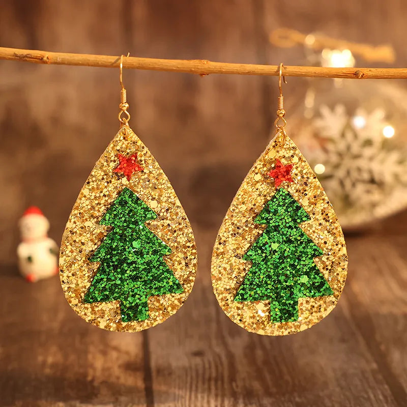 PU Leather Christmas Tree Earrings - V.I.P Digital Presence