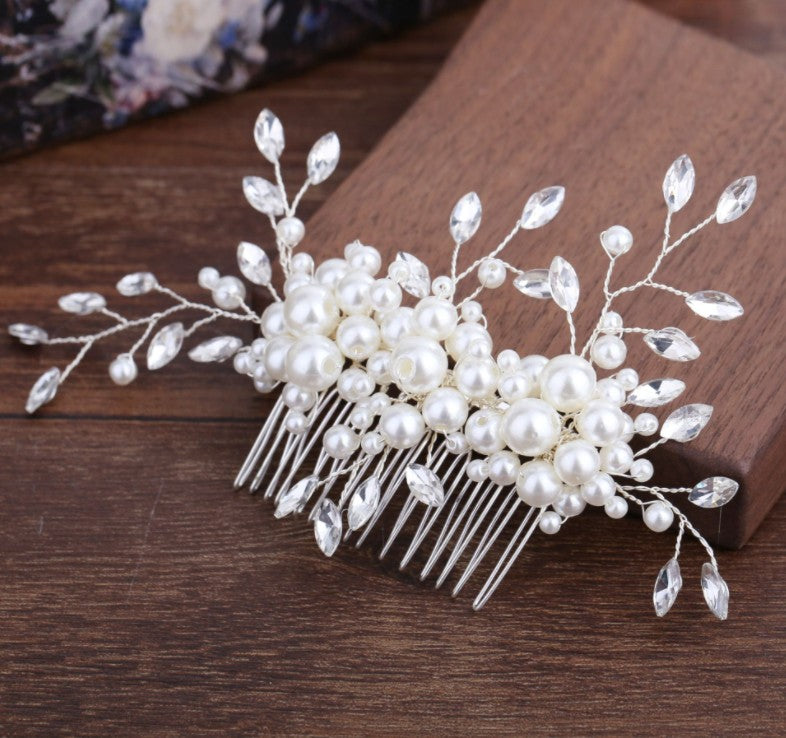 Handmade pearl flower inlaid with diamonds full of diamond comb comb - V.I.P Digital Presence